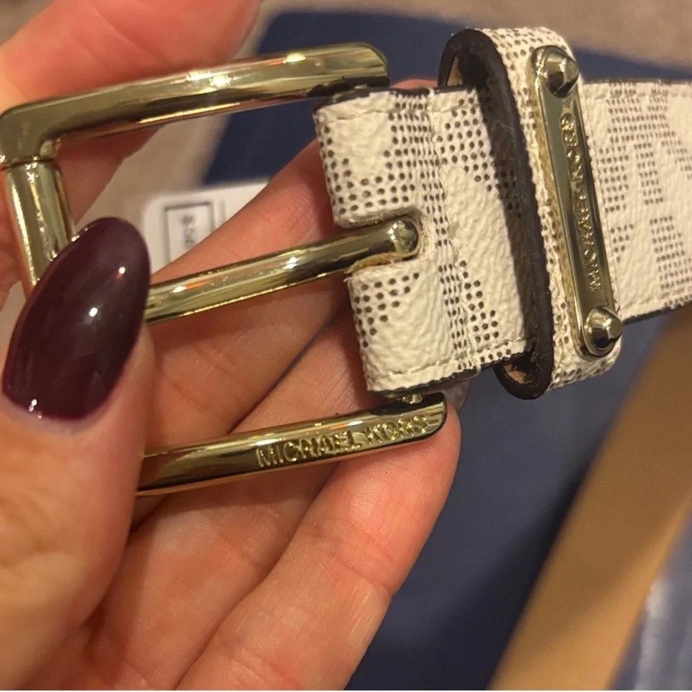 Michael Kors Signature White and Gold Belt